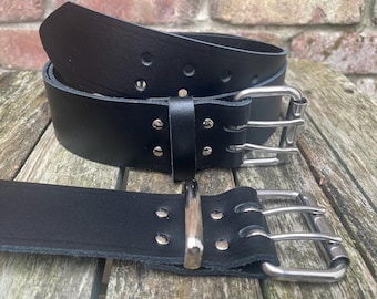 Plain Leather 2"(50mm) Wide Belt with 2 Prong Nickel Plated Steel Roller Buckle Choice of 13 Colours & Keeper Loop Handmade 100%Real Leather