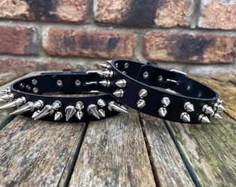 Real Leather Double Spiked Choker 1 inch wide Necklace Choice of Colours and Spikes Hand Made Goth Punk