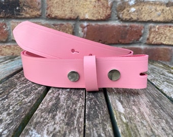 Pink Leather Press Stud Snap Belt Choice of Widths 3/4" (19mm) - 2" (50mm) add your own buckle Handmade from leather whole butt splits