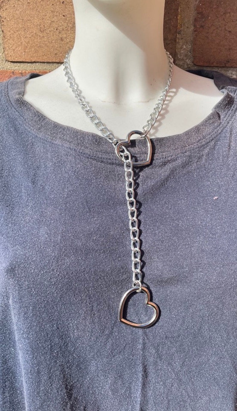 Slip Chain Choker Necklace with Heart, Cat or O-ring Handmade Goth Punk image 4