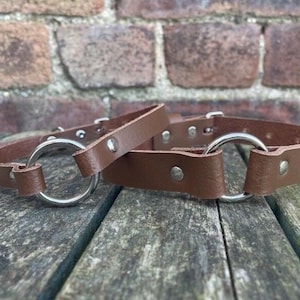 Real leather o-ring choker necklace 10mm or 19mm wide choice of 13 colours 12.5-15.5 inches or custom size handmade collar goth punk Chestnut Brown