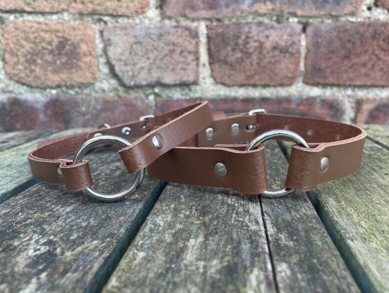 Real leather o-ring choker necklace 10mm or 19mm wide choice of 13 colours 12.5-15.5 inches or custom size handmade collar goth punk Chestnut Brown