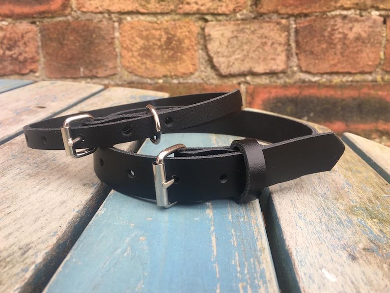 Real leather heart ring choker necklace 10mm or 19mm wide choice of 13 colours 12.5-15.5 inches or custom size handmade collar goth punk image 3