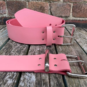 Pink Leather Belt 2 inches Wide (50mm) with Choice of Buckle, Keeper Loop & Size Handmade Real Leather