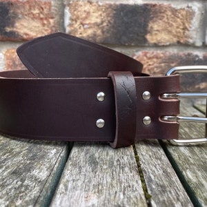 Brown 2 Pronged Buffalo Leather Handmade Plain Belt 3.5-4mm Thick Full Grain 1 1/2&quot; (38mm) or 2&quot; (50mm) Wide Leather