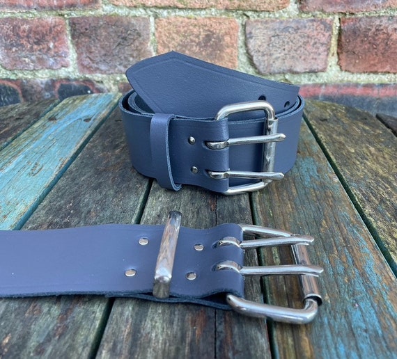 Grey Leather Double Prong Belt 1 1 2 38mm or 2 50mm Wide Handmade