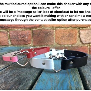 Real leather heart ring choker necklace 10mm or 19mm wide choice of 13 colours 12.5-15.5 inches or custom size handmade collar goth punk Mulitcoloured