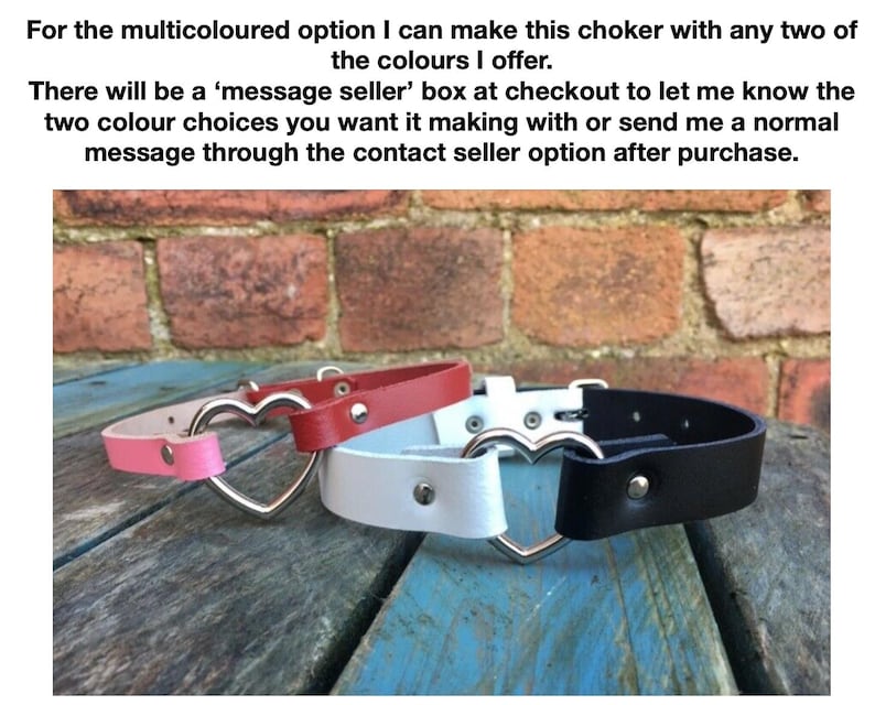 Real leather heart ring choker necklace 10mm or 19mm wide choice of 13 colours 12.5-15.5 inches or custom size handmade collar goth punk Mulitcoloured