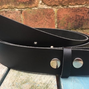 Black Leather Press Stud Snap Belt Choice of Widths 3/4" (19mm) - 2" (50mm) add your own buckle Handmade from leather whole butt splits