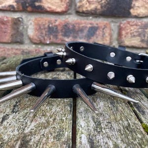 Real Leather Spiked Choker Necklace 1/2" to 2" Spikes Choice of Colour and Spike Size Handmade Goth Punk