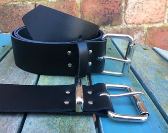 Black Leather Belt 2 inches Wide (50mm) with Choice of Buckle, Keeper Loop & Size Handmade Real Leather