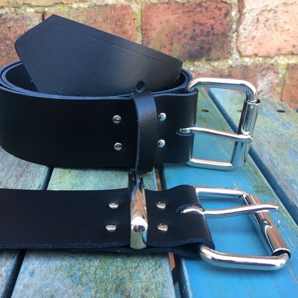 Black Leather Belt 2 inches Wide (50mm) with Choice of Buckle, Keeper Loop & Size Handmade Real Leather
