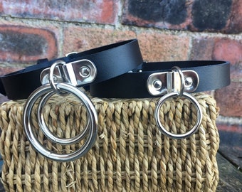 Echt Leder D&O-Ring Choker Halsband 1 oder 2 Ringe oder Herz Ring Farbauswahl Handmade Goth Punk