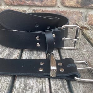 Black Real Leather Belt with Nickel Plated Steel Roller Buckle 3/4&quot; (19mm) - 1 1/2&quot; (38mm) wide Handmade from leather whole butt splits