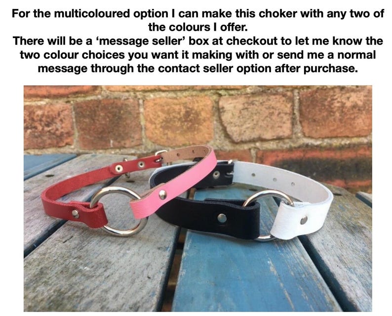 Real leather o-ring choker necklace 10mm or 19mm wide choice of 13 colours 12.5-15.5 inches or custom size handmade collar goth punk Mulitcoloured