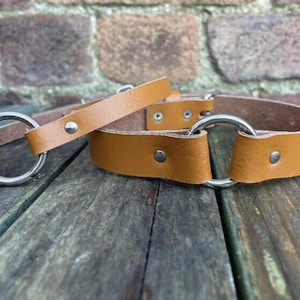 Real leather o-ring choker necklace 10mm or 19mm wide choice of 13 colours 12.5-15.5 inches or custom size handmade collar goth punk London Tan