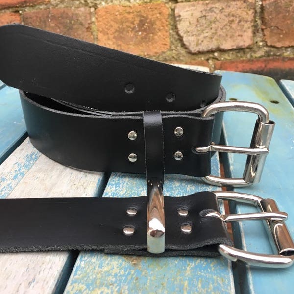 Black Real Leather Belt 3/4" (19mm) - 1 1/2" (38mm) Choice of width, buckle, keeper loop & size Handmade from leather whole butt splits