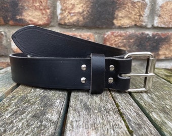 Black Buffalo Leather Handmade Plain Belt 3.5-4mm thick with a choice of widths (1" - 2") & buckles Full Grain Leather