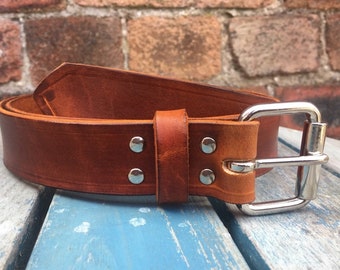 Natural veg tan 100% real leather belt 1 1/4 inch (32mm) wide 3.5-4mm thick full grain leather handmade in a choice of colour and buckles