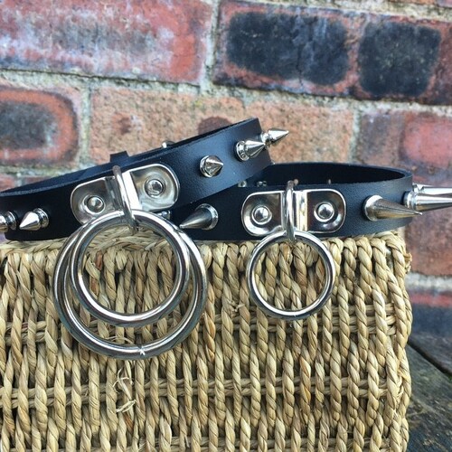 Real Leather Spiked D O Ring Choker Necklace Choice Of Etsy