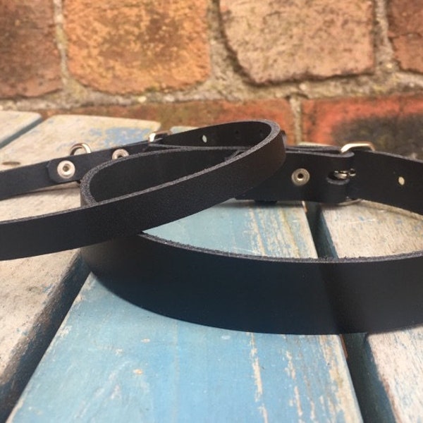 Real Leather Plain Choker Necklace Choice of Colours and Width 10mm or 20mm Handmade Real Leather Goth Punk