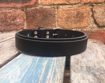 Real Leather Plain Double Strap Choker Necklace Choice of Colours Hand Made Goth Punk 1" wide