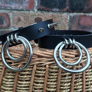 Leather Double O-Ring Choker Spiked or non spiked Necklace Choice of Colours Handmade Real Leather