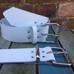 White Leather Belt 2 inches Wide (50mm) with Choice of Buckle, Keeper Loop & Size Handmade Real Leather