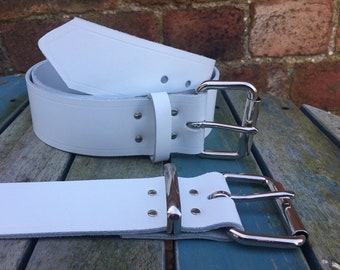 White Leather Belt 2 inches Wide (50mm) with Choice of Buckle, Keeper Loop & Size Handmade Real Leather