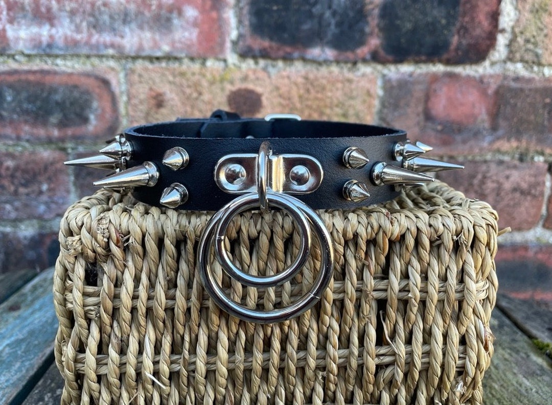 Real Leather Double Spiked D & O-ring 1 Inch Wide Choker Necklace Choice of Colours Ring Size and Spikes Hand Made Goth Punk - Etsy