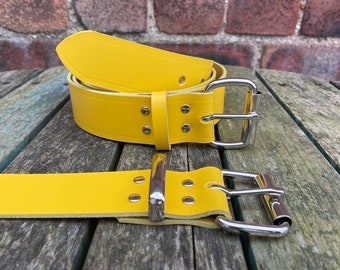 Yellow Real Leather Belt 3/4" (19mm) - 1 1/2" (38mm) Choice of width, buckle, keeper loop & size Handmade from leather whole butt splits