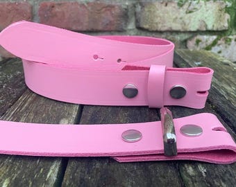 Skinny Washed Pink Belt, Light Pink Genuine Leather Belt  display picture 1