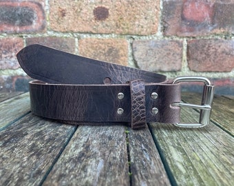 Dark Brown Buffalo Leather Distressed Worn Look Handmade Belt 3.5-4mm thick with a choice of widths (1" - 2") & buckles Full Grain Leather