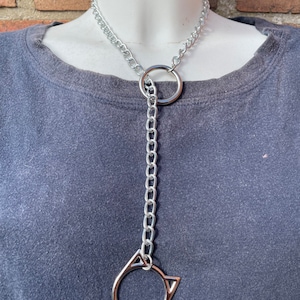 Slip Chain Choker Necklace with Heart, Cat or O-ring Handmade Goth Punk 1 Cat & 1 O-ring