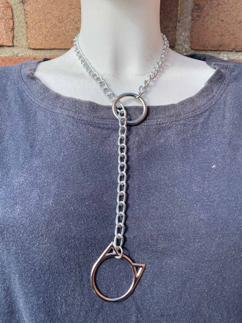 Slip Chain Choker Necklace with Heart, Cat or O-ring Handmade Goth Punk 1 Cat & 1 O-ring