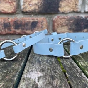 Real leather o-ring choker necklace 10mm or 19mm wide choice of 13 colours 12.5-15.5 inches or custom size handmade collar goth punk Baby blue
