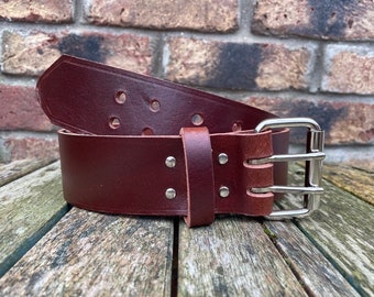 Oak 2 Pronged Buffalo Leather Handmade Plain Belt 3.5-4mm Thick Full Grain 1 1/2&quot; (38mm) or 2&quot; (50mm) Wide Leather