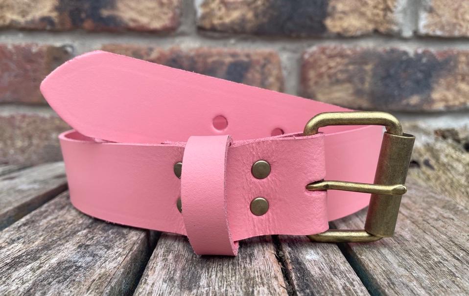 Pink Real Leather Belt With Antique Brass Look Buckle Choice  display picture 1
