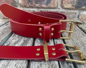 1980s Belt Thick Red Leather Gold Buckle Waist Cinch L - Etsy display picture 2