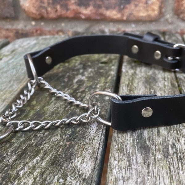 Halsband med martingalkedja i äkta läder, 19 mm, brett utbud av 13 färger, 14,5-17,5 tum eller anpassad storlek, handgjort halsband, goth punk