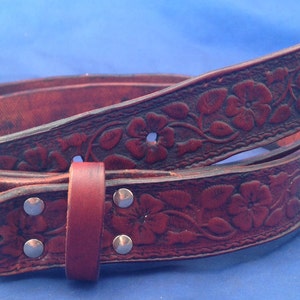 Natural Veg Tan Flower Embossed Leather Belt Handmade Choice of Colours & Buckles Valencia Leather