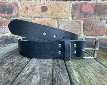 Black Buffalo Leather Distressed Worn Look Handmade Belt 3.5-4mm thick with a choice of widths (1" - 2") & buckles Full Grain Leather