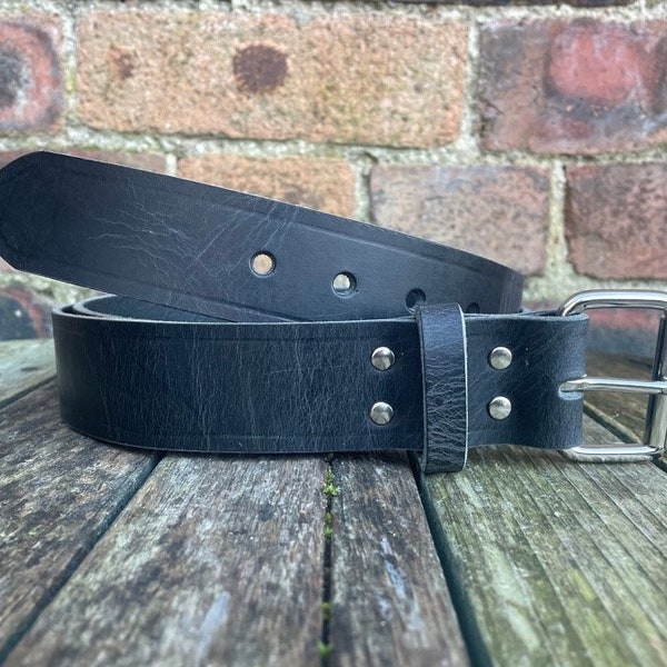 Black Buffalo Leather Distressed Worn Look Handmade Belt 3.5-4mm thick with a choice of widths (1" - 2") & buckles Full Grain Leather