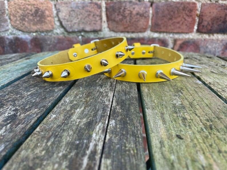 Real Leather Spiked Choker Necklace Choice of Colour and Spike Sizes Handmade Goth Punk Yellow