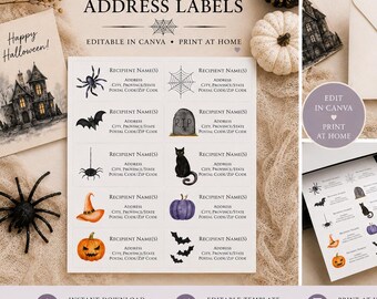 Halloween Address Labels | Printable Mailing Labels | Editable Canva Template | Digital Download