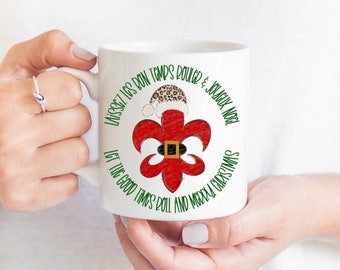 Fleur De Lis Santa Christmas Coffee Mug; Louisiana Christmas Mug; Gift for Southerners; Southern Christmas Coffee Mug