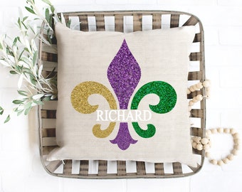 Personalized Fleur De Lis Linen/Cotton Pillow Cover