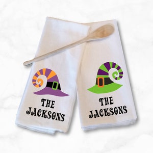 Personalized Halloween Kitchen Towels Set of Two Monogrammed Kitchen Towels Housewarming Gift, Kitchen Shower image 2