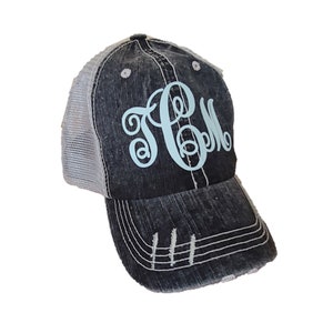 Ponytail Hat Distressed Trucker Hat Distressed Ponytail Hat Monogrammed Ponytail Hat for Girl Gift for Sister Bridesmaid Gifts image 2