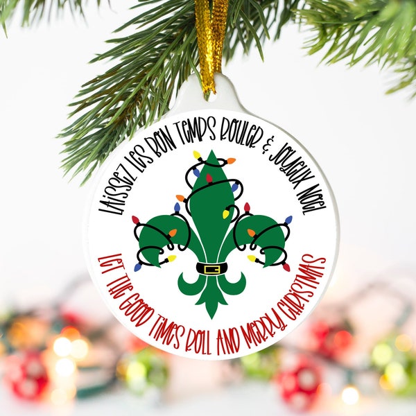 New Orleans Christmas Ornament; Green Fleur De Lis and Lights Ornament; Gift for Southerners